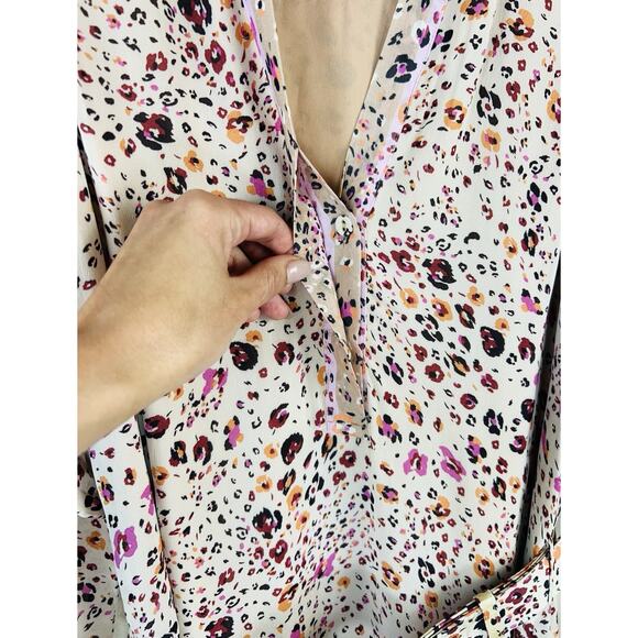 Hale Bob Boho Leopard Print S Belted Ruffle Mini Dress Collared Long Sleeve - Picture 6 of 11